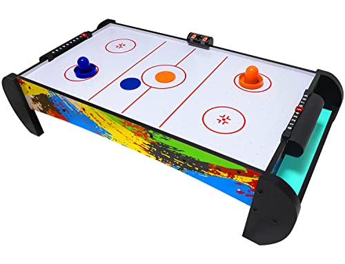 Air Hockey Table for Kids | Tabletop Air Hockey for Children, Girls, Boys, Teens with Air Hockey Pucks and Paddles, Electronic Fans - color: Green/Black