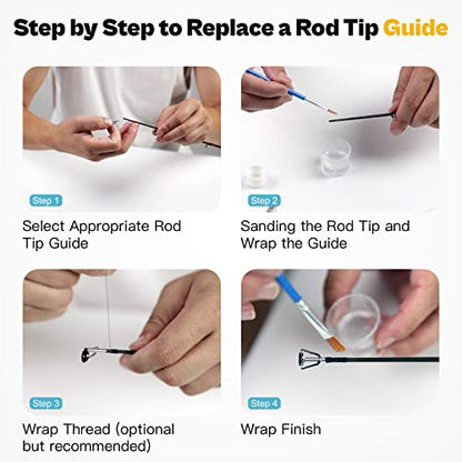 OJYDOIIIY Fishing Rod Tip Repair Kit with Glue,Complete Supplies for Fishing Pole Tip Replacement with Rod Epoxy,Top Eyelets and Wrapping Thread - size: Small-Medium