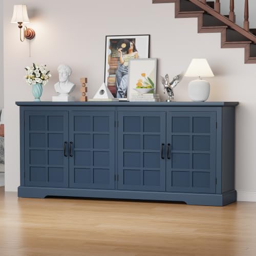 Bigbiglife 70.2" Wood Buffet Cabinet, Farmhouse Buffet Sideboard Cabinet with 4 Doors and Adjustable Shelves, Coffee Bar Wine Bar Storage Cabinet for Kitchen, Living Room, Blue - color: Blue