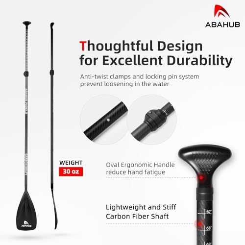 Abahub 1 x 3 Section Carbon Fiber SUP Paddle, Adjustable 67''-86'' Stand Up Paddle Lightweight Carbon Shaft, Black/Blue/Yellow/Green/Orange/Red Plastic Blade + Paddle Bag - color: Black-SUP Paddle