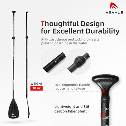 Abahub 1 x 3 Section Carbon Fiber SUP Paddle, Adjustable 67''-86'' Stand Up Paddle Lightweight Carbon Shaft, Black/Blue/Yellow/Green/Orange/Red Plastic Blade + Paddle Bag - color: Black-SUP Paddle