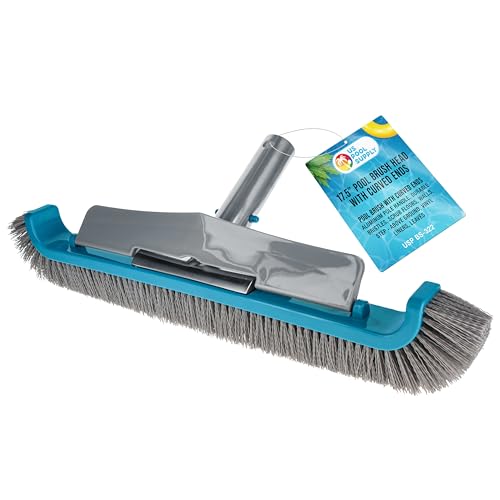 U.S. Pool Supply 17.5" Pool Brush Head for Inground Pools - Swimming Pool Brush with Curved Ends, Aluminum Pole Handle, Durable Bristles, Scrub Floors, Walls, Step - Above Ground, Vinyl Liners, Leaves - style: 17.5” Curved with Wall Flap