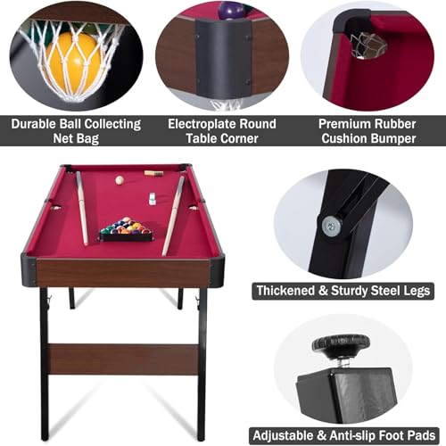 Folding Pool Table, Portable Billiard Game Table for Kids and Adults, Mini Pool Table with Locking Legs and Adjustable Feet, Complete Set with Balls Cues Triangle Chalk Brush - color: A