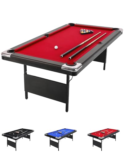 Garvee 6 ft Pool Table, Folding Billiards Table with Complete Accessories Set, Portable Pool Table Includes Billiard Balls, 2 Cue Sticks, Chalk & Felt Brush for Home Game Room, Family Recreation