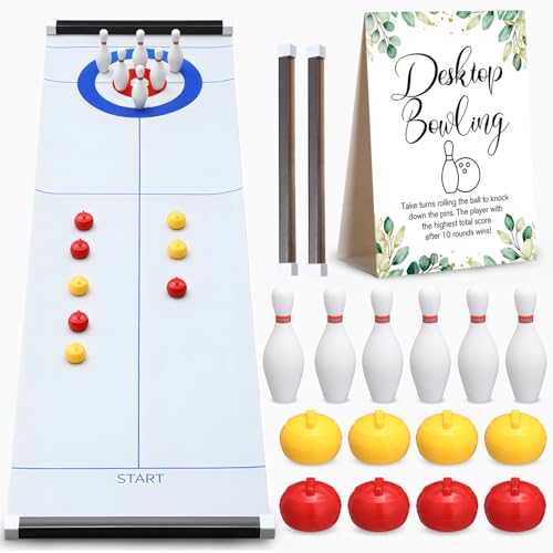 Capoda Tabletop Curling and Bowling Games Baby Shower Game Set Include 8 Curling 6 Bowling 1 Mat 2 Magnetic Strip for Indoor Birthday Bridal Shower Gender Reveal Table Decoration Supplies(Greenery) - style: Greenery