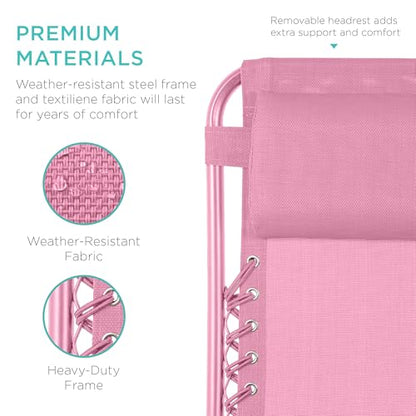 Best Choice Products Set of 2 Adjustable Steel Mesh Zero Gravity Lounge Chair Recliners w/Pillows and Cup Holder Trays - Carnation - color: Carnation, size: Standard