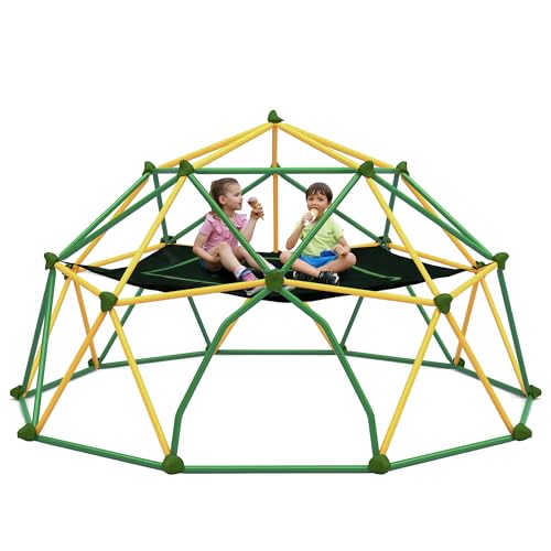 Merax 12FT Climbing Dome with Hammock, Outdoor Geometric Dome Climber Play Center for Kids 3-10 Supporting 1000 lbs, Easy Assembly Jungle Gym - style: 12FT Yellow & Green