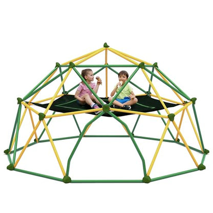 Merax 12FT Climbing Dome with Hammock, Outdoor Geometric Dome Climber Play Center for Kids 3-10 Supporting 1000 lbs, Easy Assembly Jungle Gym - style: 12FT Yellow & Green