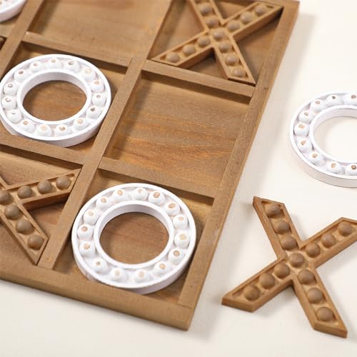 Tic Tac Toe Game 10.6 Inch Rustic Wood Board Game Coffee Table Games Tic Tac Toe Table Decor for Family Adults Travel Outdoor
