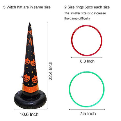 Poptrend 5PK Halloween Toys Halloween Games Inflatable Witch Hat Ring Toss Game, Inflatable Ring Toss Game with Air Pump. Games Toys for Kids Adults, Halloween Decorations (Witch Hat, 5PK)