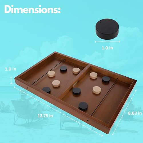 Pacific Shore Games Wooden Sling Puck Game, Table Top Hockey Games, 2 Player Indoor & Outdoor Fun, 14 inch Travel Size Board Game, Games for Adults