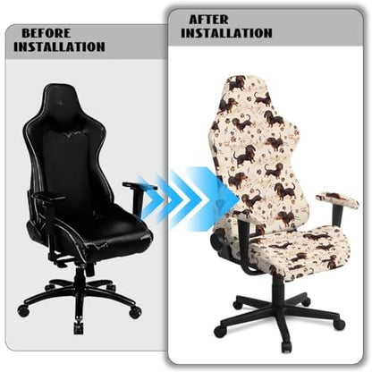Suobstales Dachshund Paw Music Note Pattern Gaming Chair Covers Slipcovers, Office Chair Covers with Armrest Covers, 4Pc/Set Durable Stretchable Elastic Computer Chair Cover for Anti Cat Scratch - color: Dachshund Paw Music Note