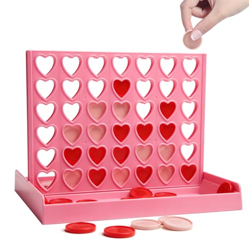 Big Size 4 in a Row Connect Game for Kids Teens Adults, Board Games for 3-8 Years Old Boys Girls, Birthday Gifts with Pink Hearts Love Shaped for Valentine, Protable 2-Player Strategy Travel Toys