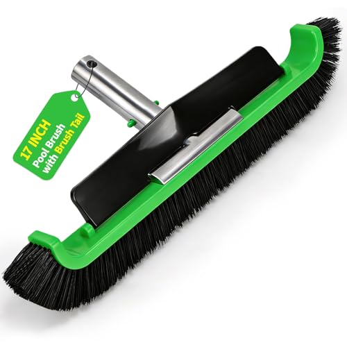 Wide Pool Brush Head, Heavy Duty Pool Scrub Brush with 12-Rows Soft Bristles, Inground/Above Ground Pool with Curved Ends, Clean Pool Wall, Floor, Step, Corner Faster, Safe for Vinyl Liner (17 INCH) - size: 17 INCH