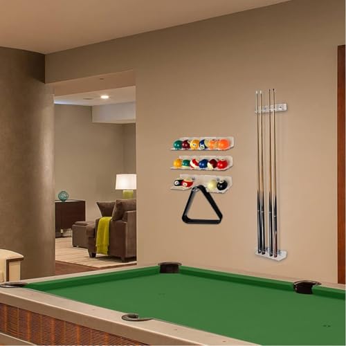 Acrylic Pool Cue Wall Rack, Billiard Cue Wall Holder for 6 Cues, Transparent Space Saving Wall Mounted Cue Stick Organizer with Easy Installation for Home Game Room
