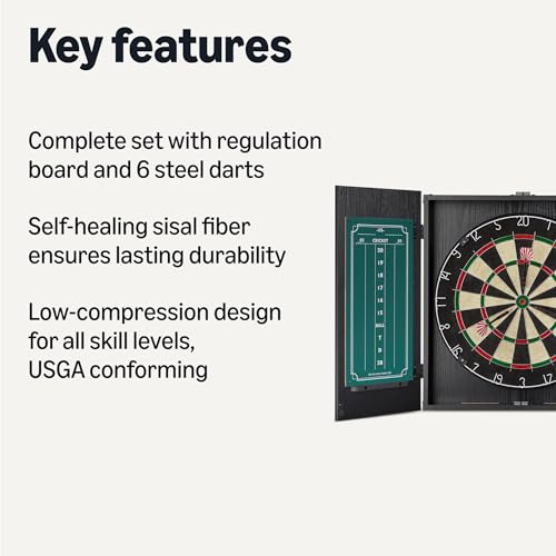 Amazon Basics Dartboard Cabinet Set, Dart Board for Adults, Regulation Size, Black