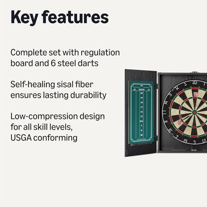 Amazon Basics Dartboard Cabinet Set, Dart Board for Adults, Regulation Size, Black