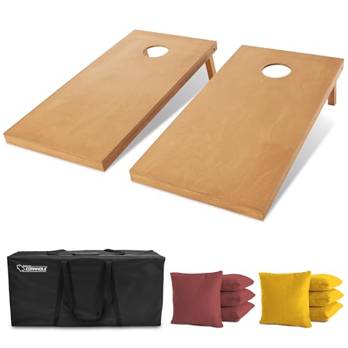 GoSports 4 ft x 2 ft Regulation Size Wooden Cornhole Boards Set with Light Brown Finish - Includes Carrying Case (Choose Your Colors) - color: Burgundy & Yellow