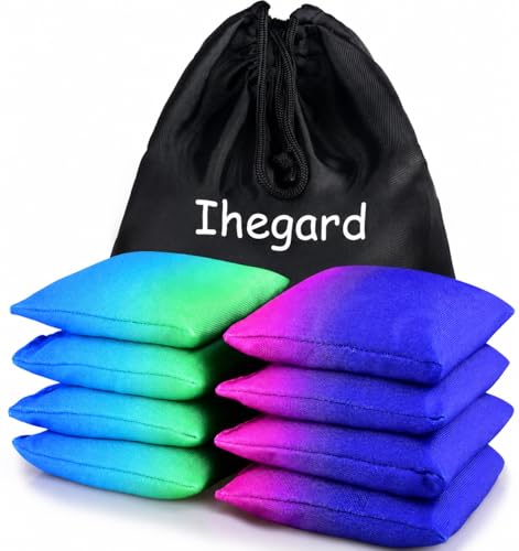 Cornhole Bags Set of 8, Weather Resistant Cornhole Bean Bags with Gradient Design, Durable Modified Size Corn Hole Bags for Outdoor Tossing Games, Includes Tote Bag - color: DBluePurple & Bluegreen