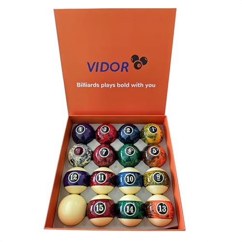 VIDOR Pool Ball,Billiard Balls 2-1/4" Regulation Size Billiard Balls Set with 6 oz Weight Full 16 Resin Pool Balls - style: Marble Dark