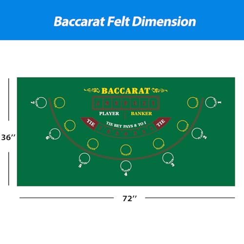 GSE Games & Sports Expert 36" x 72" Casino Layout Felt, Professional Casino Tabletop Mat for Parties, Casino Poker Game Night - style: Baccarat