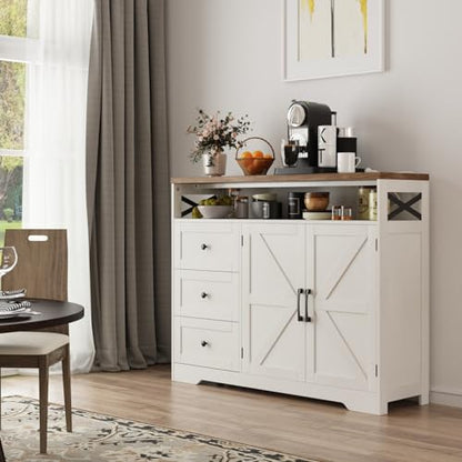 Befrases Farmhouse Buffet Cabinet with Drawers & Open Shelf, Sideboard with Storage, Kitchen Pantry Cabinet Hutch, Coffee Bar Station for Kitchen, Livingroom, 47" L White - color: Antique White