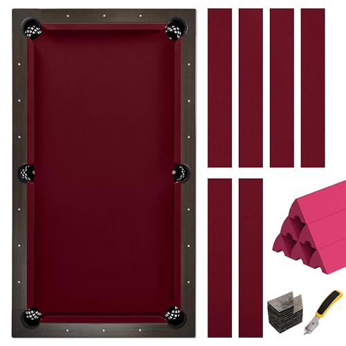 Pool Table Felt and Bumper Kit Felt for Billiard Cloth with Pool Table Bumpers and Cushions Facing, 6 Pcs Cloth Strips and Staple Remover - color: Burgundy, size: 8.5FT Over Size + 48'' Bumpers
