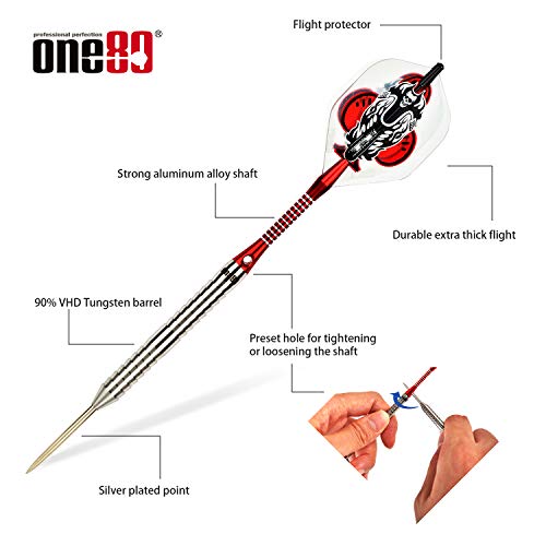 ONE80 90% VHD Steel Tip Tungsten Dart, Professional Barrel Style with Extra Flights, Shafts and Sharpener Gift Box Packaging - style: B-23g