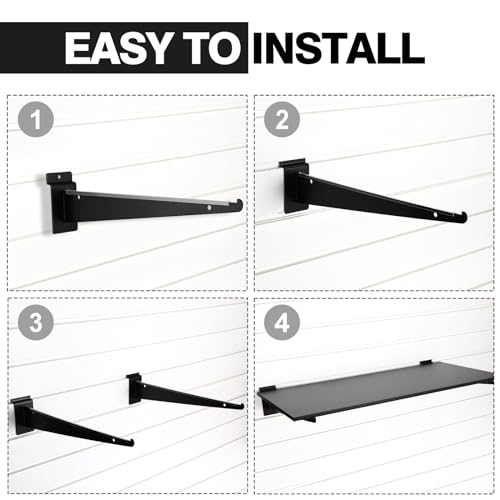 Barydat 4 Sets 23.6 x 11.8 Inch Slatwall Shelves with Metal Brackets Set Heavy Duty Slat Wall Knife Shelf Bracket Accessories Wall Organizer for Garage and Retail Display, Black