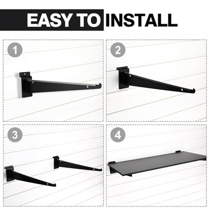 Barydat 4 Sets 23.6 x 11.8 Inch Slatwall Shelves with Metal Brackets Set Heavy Duty Slat Wall Knife Shelf Bracket Accessories Wall Organizer for Garage and Retail Display, Black