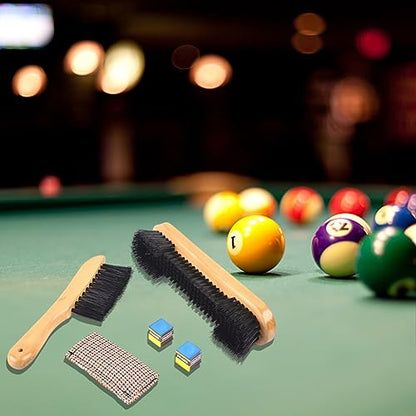 2Set Wood Billiard Pool Table Brush and Rail Brush Set with Soft Nylon Bristle,Billiard Table Cleaner Brushes with Cleaner Cloth 2 Cue Chalk Cube,Pool Tables Accessorie