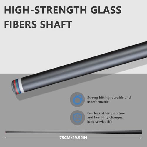 Glass Fiber Pool Cue with Case Canadian Maple Wood Pool Stick Low Deflection Cue Stick Pool Cue Kit with Case,Gloves,Tips and Extension - color: Grey
