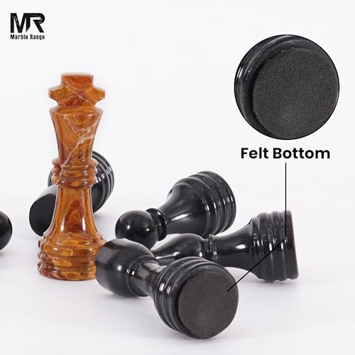 Marble Chess Pieces 3.5 Inch King Handmade Black and Dark Brown 32 Chess Figures for Board Games, Suitable for Travel Games - color: Black and Dark Brown