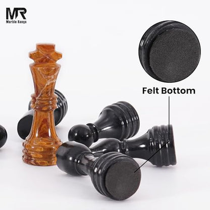 Marble Chess Pieces 3.5 Inch King Handmade Black and Dark Brown 32 Chess Figures for Board Games, Suitable for Travel Games - color: Black and Dark Brown