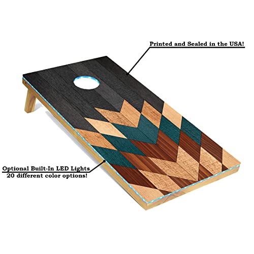 Tailgating Pros Lightweight Cornhole Boards - 4'x2' Modern Wooden Designs Cornhole Game w/Carrying Case & Set of 8 Corn Hole Bean Bags w/Tote - size: 4'x2' Boards w/LED Ring, style: Wooden Pixels