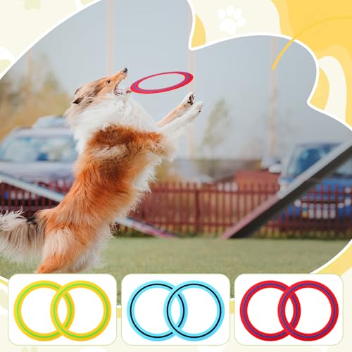 Soulchen 6 Pack Silicone Flying Ring 11 Inch Flying Disc Bulk for Backyard Pool Outdoor Soft Sports Family Camping Activities Sports Tossing Game (Blue, Yellow and Red)