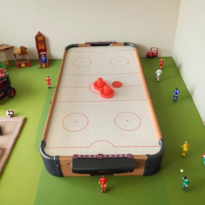 Table Air Hockey Game - Portable Wooden Mini Trampoline Game Tabletop Fun | Compact Air Hockey Desk for Adults, Family & Kids | Birthday Christmas New Year Parties for