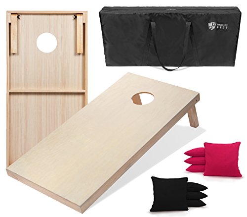 Tailgating Pros 4'x2' & 3'x2' Premium Cornhole Boards w/Carrying Case & Set of 8 All Weather Cornhole Bags - color: Black/Pink