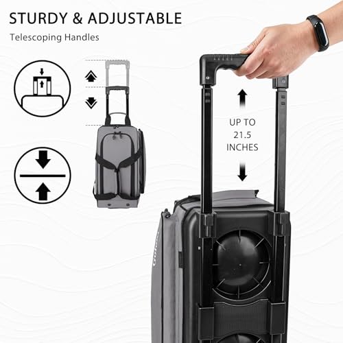 Goloni Double Roller 2 Ball Bowling Bag with Separate Shoe Compartment,2 Ball Bowling Bag with Wheels,Retractable Handle Extends to 40" - color: Grey