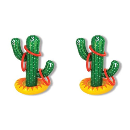 Beistle Inflatable Cactus Ring Toss – 2 Pack Blow-Up Plant Targets with 6 Rings Total, Fun Western-Themed Party Activity, Picnic Event Set, Carnival & Summer Poolside Backyard Competition, 21" & 7¼"