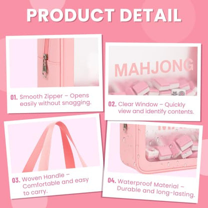 Mahjong Tile Bag, Tile Storage Case for American Mah Jong Set, Durable Mahjong Accessories Gift Pouch, Card Holder Organizer, Pink (Case Only)