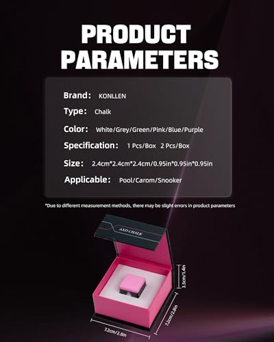 KONLLEN Magnetic Pool Chalk Holder and Nano Cue Chalk Set, Low-Dust Billiard Chalk Combo with Quick One-Hand Access for Better Grip and Control - color: Pink-2 piece