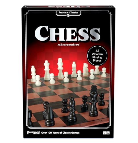 Pressman Premium Classics: Chess | Full-Size Folding Gameboard with Wooden Playing Pieces | 2 Players, Ages 8+
