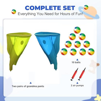Granny Pants Yard Game, Outdoor Games for Adults, with 10 Inflatable Balls & 2 Air Pumps (Random Colors),The Ultimate Family Reunion Backyard Party Games (Pants: Blue & Yellow)