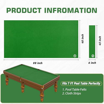 Pool Table Felt Cloth Billiard Cloth with 6 Pcs Cloth Strips and Staple Remover Pool Table Felt Replacement Kit Parts - color: Green, size: 7ft