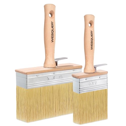 Wesquer Deck Stain Brush 2 Piece Limewash Paint Brush Deck Paint Brush Wood Stain Brushes for Staining Wood Decks Fences Furniture Siding Interior Exterior Projects