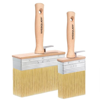 Wesquer Deck Stain Brush 2 Piece Limewash Paint Brush Deck Paint Brush Wood Stain Brushes for Staining Wood Decks Fences Furniture Siding Interior Exterior Projects