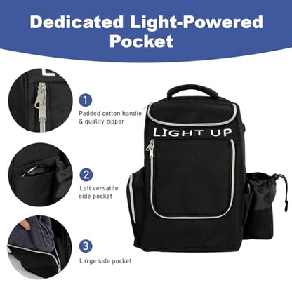 X-UFO Disc Golf Backpack & Glow-in-the-Dark Disc Light, Day & Night Dual Use Portable Beginner Glow Disc Golf Bag, Holds 18+ Discs