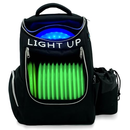 X-UFO Disc Golf Backpack & Glow-in-the-Dark Disc Light, Day & Night Dual Use Portable Beginner Glow Disc Golf Bag, Holds 18+ Discs