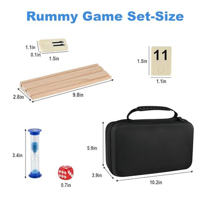 Rummy Cube Game 6 Players with 160 Rummy Tiles, 6 Wooden Racks, Rummy Travel Game Set with Zippered Case, Hourglass and Dice, Classic Family Board Game for Adults Kids